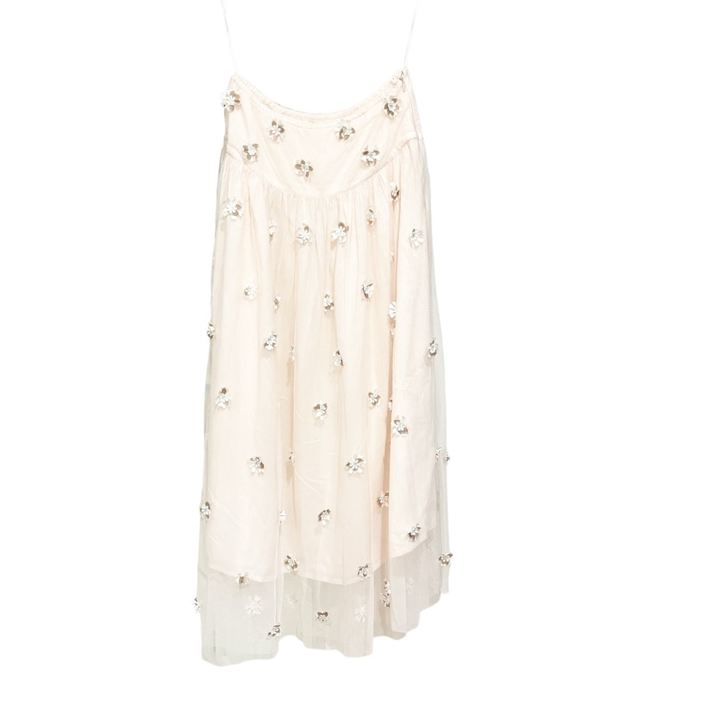 Anthropologie women cream sparkling appliqué floral skirt US 2